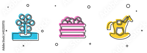 Set Ferris wheel, Pool with balls and Horse in saddle swing icon. Vector