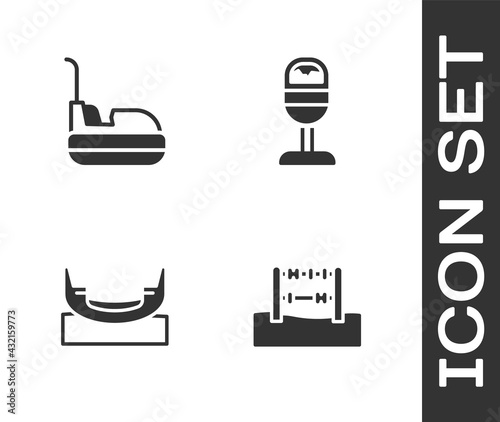 Set Abacus, Bumper car, Boat swing and Trash can icon. Vector