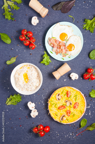 Background for the menu-flat lay breakfasts. Copy space