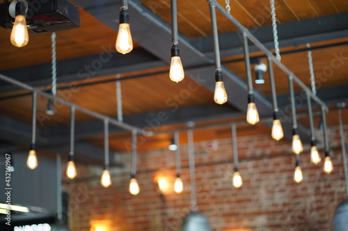 Unusual light bulbs of one cafe in the city of Moscow © Yulia