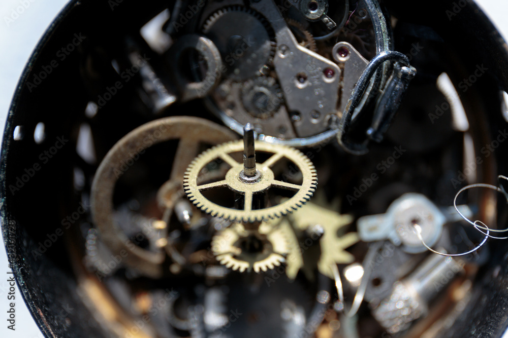 Watch repair. Close up clock mechanism. Dial old style wristwatch. Very shallow depth of field Watch repair. Close up clock mechanism. Dial old style wristwatch. Very shallow depth of field