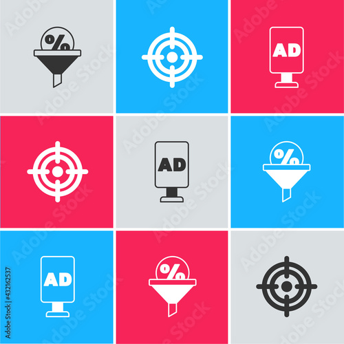 Set Lead management, Target and Advertising icon. Vector
