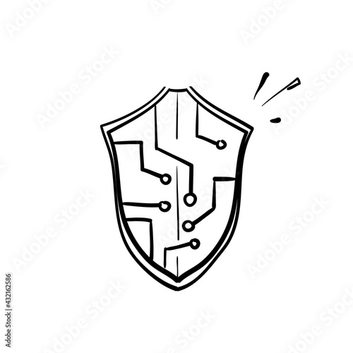 hand drawn doodle cyber security icon illustration vector