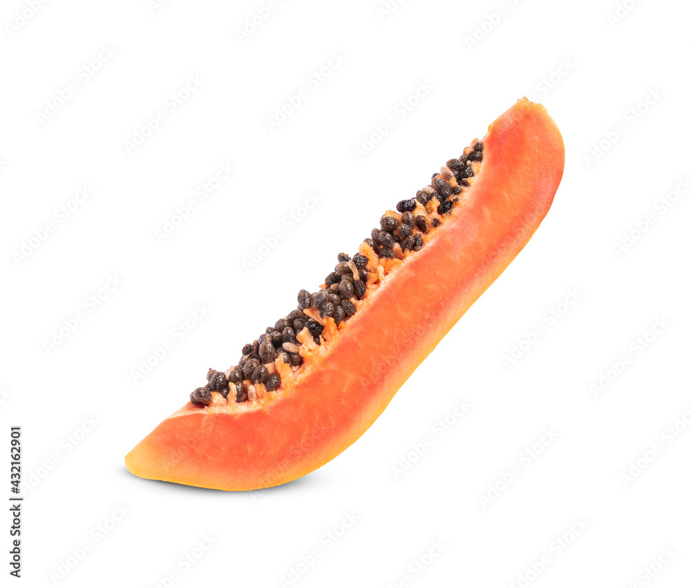 ripe papaya fruit sliced isolated on white background. ripe papaya fruit sliced isolated on white background.