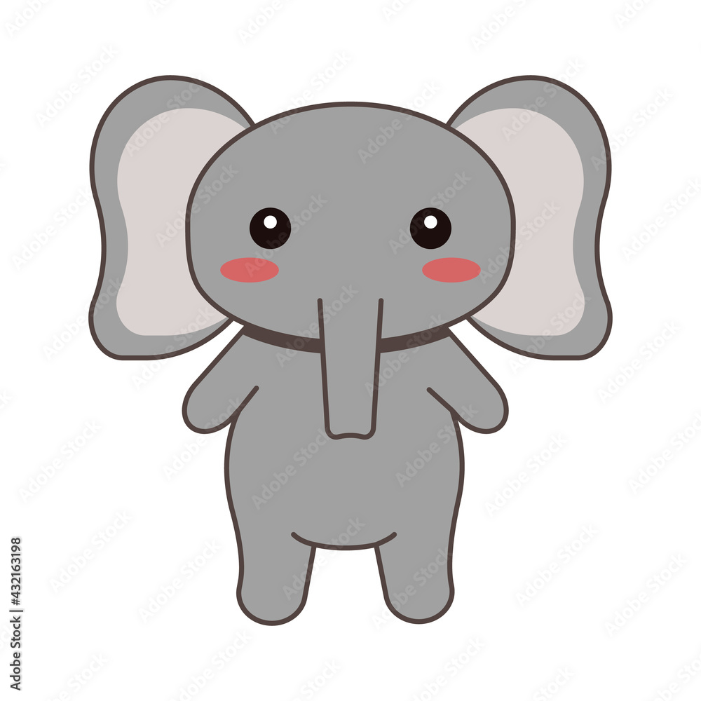 Fototapeta premium editable line, stroke, elephant. Hand Drawn vector illustration character. cute animal. Doodle cartoon style. Funny baby kids print. Isolated vector illustration. Kawaii animal.