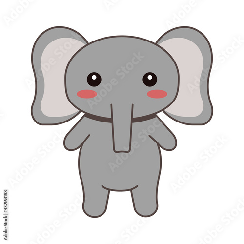 editable line, stroke, elephant. Hand Drawn vector illustration character. cute animal. Doodle cartoon style. Funny baby kids print. Isolated vector illustration. Kawaii animal.