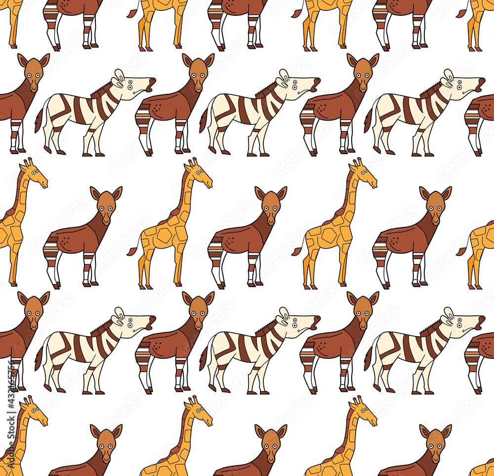 Fototapeta premium Endless texture with cute funny animals living in Africa. Seamless pattern for kid design.