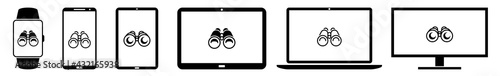 Display vision, binoculars, spyglass, spy, field, search, find, view, watch, observe Icon Devices Set | Web Screen Device Online | Laptop Vector Illustration | Mobile Phone | PC Computer Sign Isolated