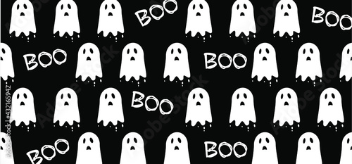 Ghost for happy halloween party. Flat vectorg ghosts sign. Funny cartoon spooky Horror seamless pattern. Zombie, spook 31 october fest. Boo.