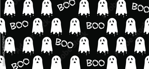 Ghost for happy halloween party. Flat vectorg ghosts sign. Funny cartoon spooky Horror seamless pattern. Zombie  spook 31 october fest. Boo.