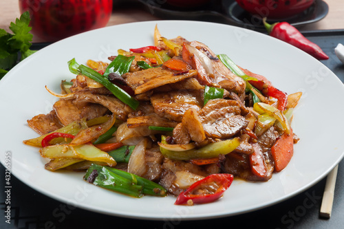 roast pork belly with hot pepper. Asian cuisine