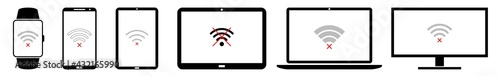 Display wireless, internet, signal, wlan, web, NO, connection, not, connected Icon Devices Set | Web Screen Device Online | Laptop Vector Illustration | Mobile Phone | PC Computer Tablet Sign Isolated