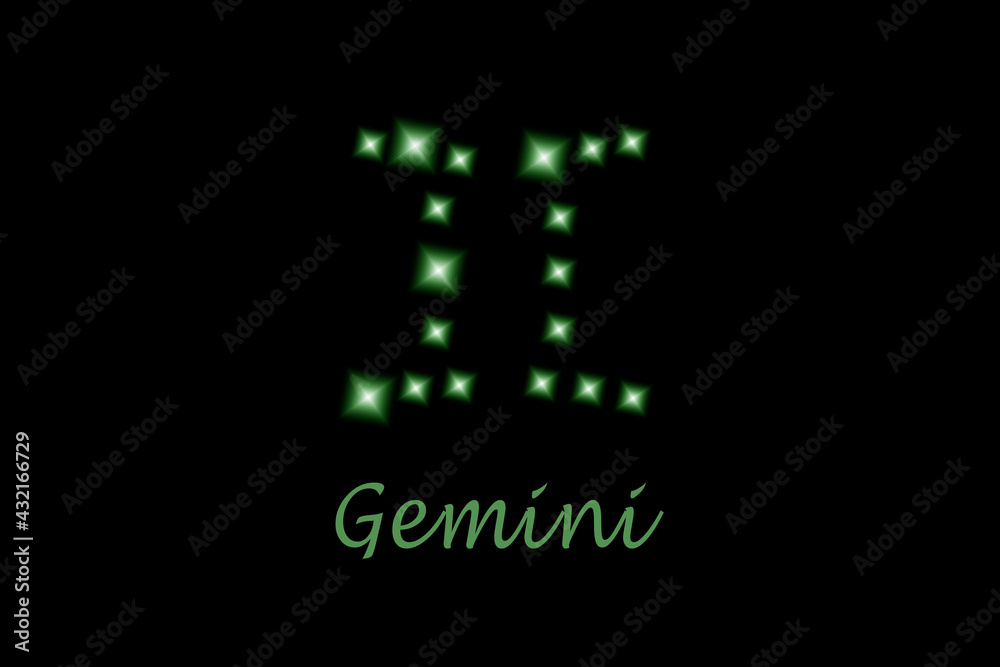 Gemini zodiac sign composed of shining stars on black background Gemini zodiac sign composed of shining stars on black background