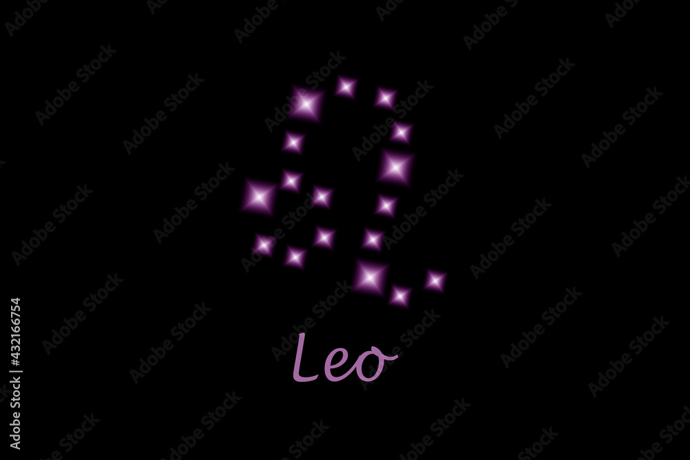 Leo zodiac sign composed of shining stars on black background