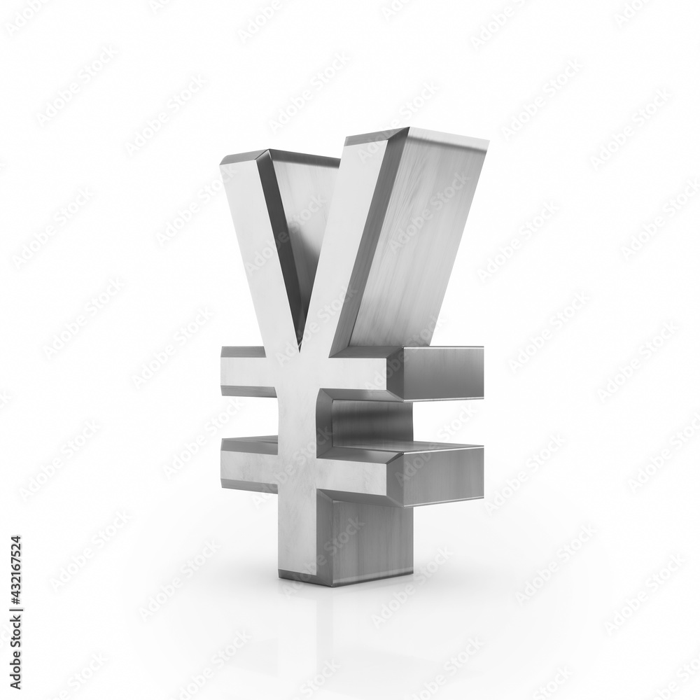 Obraz premium Platinum or silver Yen sign Icon real estate symbol on a white background. 3D rendering.