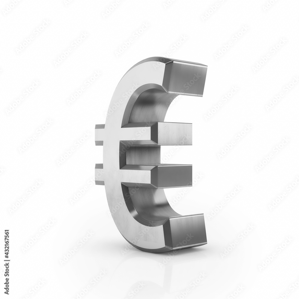 Platinum or silver Euro sign Icon real estate symbol on a white background. 3D rendering. Platinum or silver Euro sign Icon real estate symbol on a white background. 3D rendering.