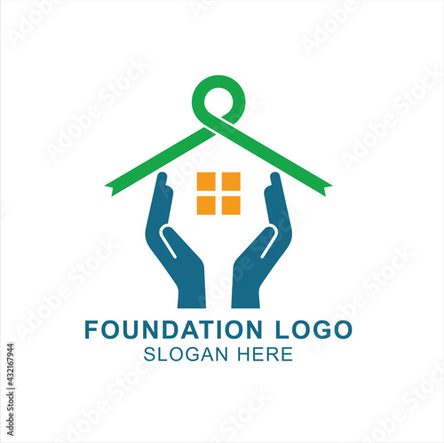 hand illustration and ribbons forming the roof of the house, icon for caring for the homeless 