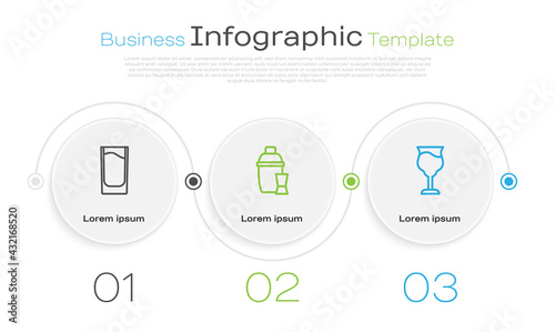 Set line Shot glass, Cocktail shaker and Wine. Business infographic template. Vector