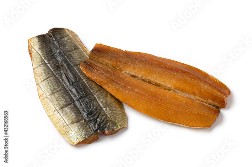 Φωτογραφία Pair of Kippers, fillet smoked herring,  isolated on white background