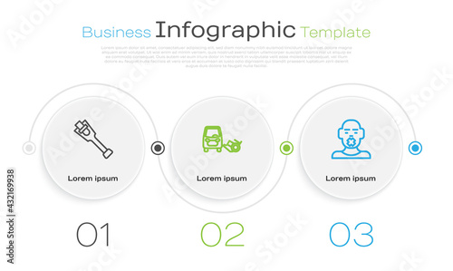 Set line Prosthesis leg, Disabled car and Head of deaf and dumb. Business infographic template. Vector