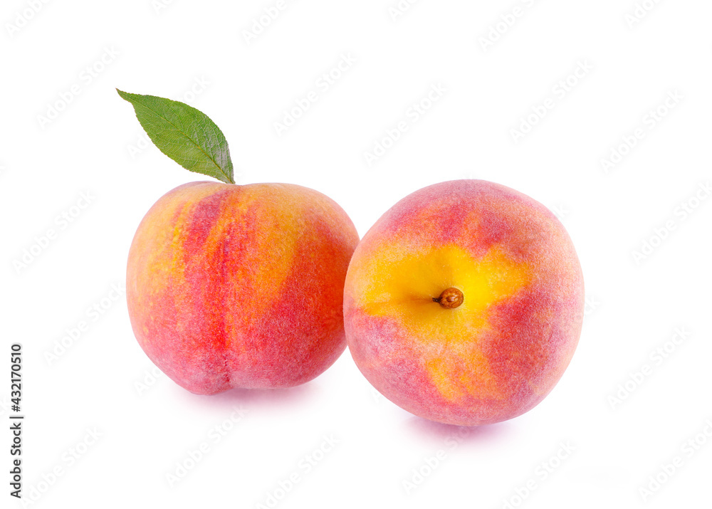 Peach fruits Peach with leaf on white background. Peach fruits Peach with leaf on white background.