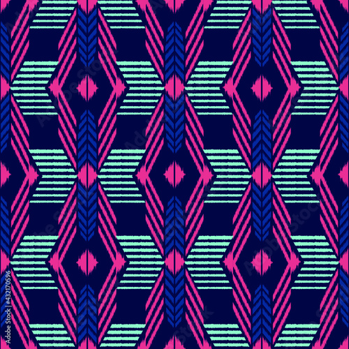Ikat seamless pattern as cloth, curtain, textile design, wallpaper, surface texture background. Vector EPS10