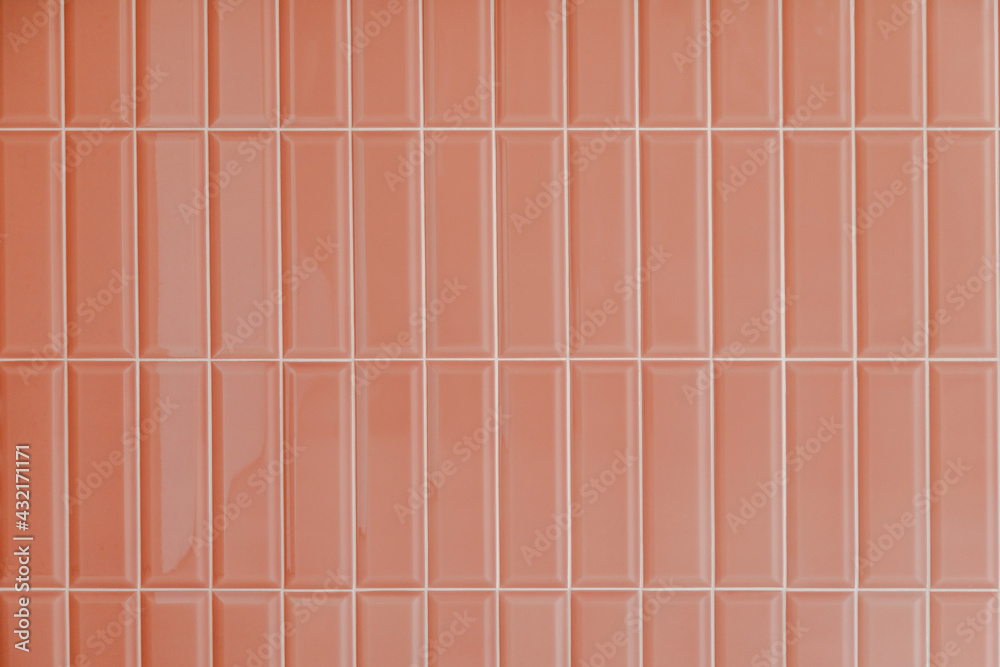 Pink glossy upright rectangular ceramic tile, background, texture