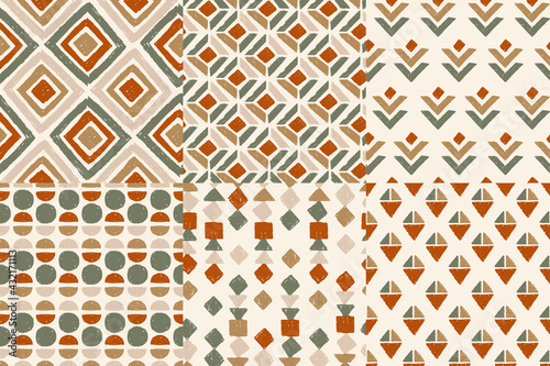 Abstract geometric patterns collection. Earth colors. Vector illustration