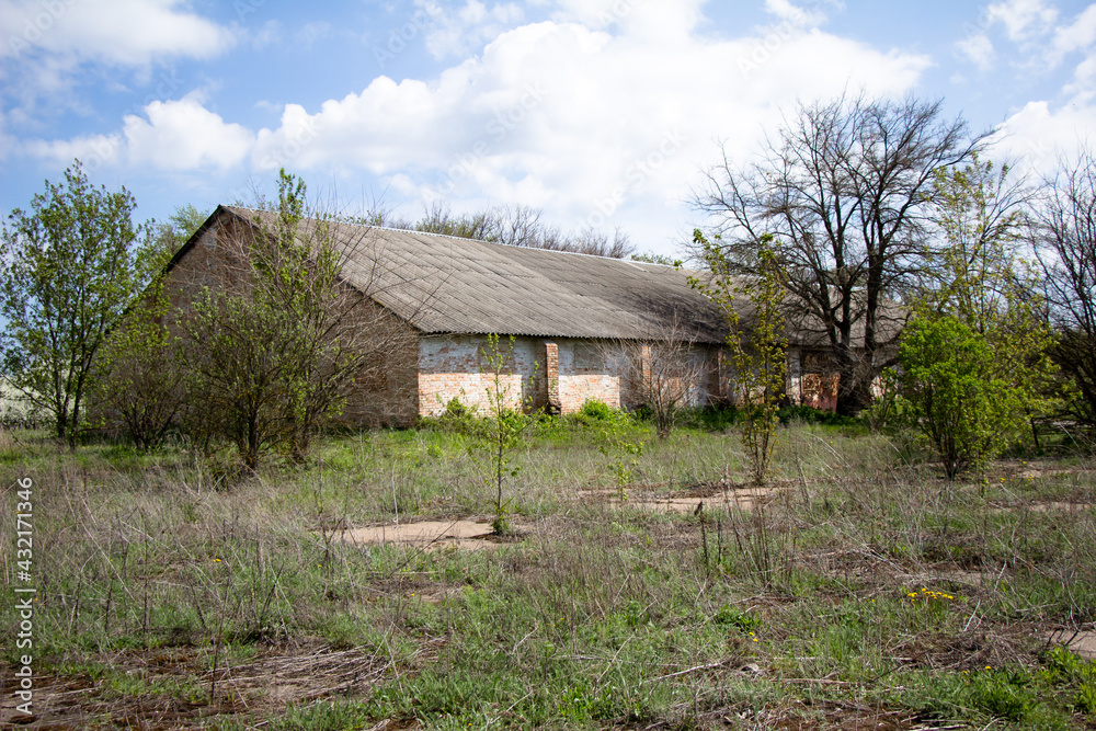 Obraz premium New buildings and old buildings grain storage hangars in the countryside of Ukraine