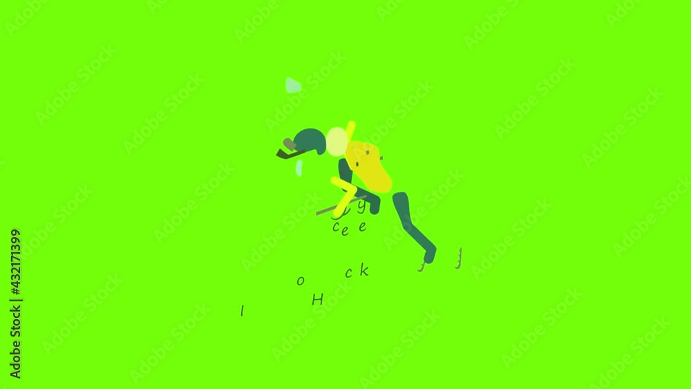 Ice hockey icon animation cartoon object on green screen background