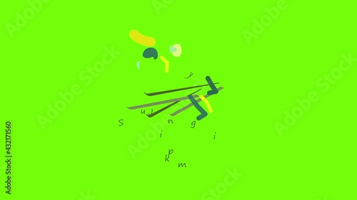 Ski jumping icon animation cartoon object on green screen background photo