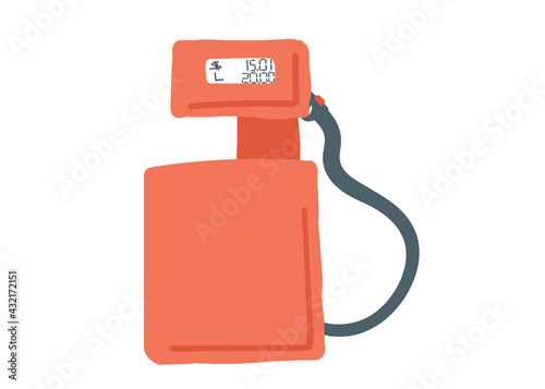 retro petrol pump. gas station red color hand drawn cartoon style. doodle. single element