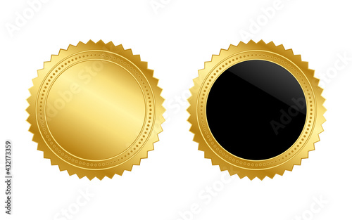 Vector illustration of gold seal. Set of  gold and black badge emblem on isolated background.