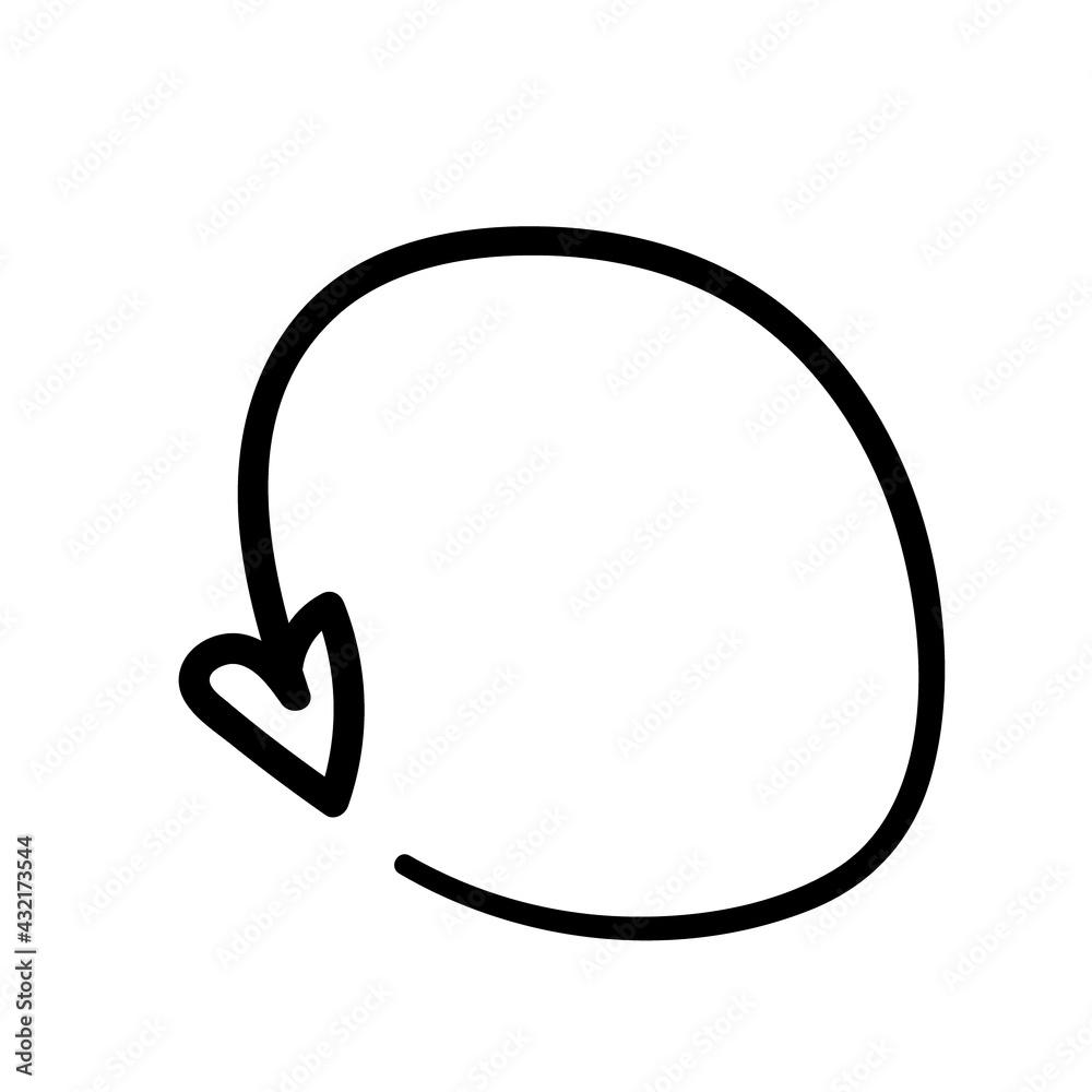 curved arrow circle with a heart-tipped doodle hand drawn. vector illustration curved arrow circle with a heart-tipped doodle hand drawn. vector illustration