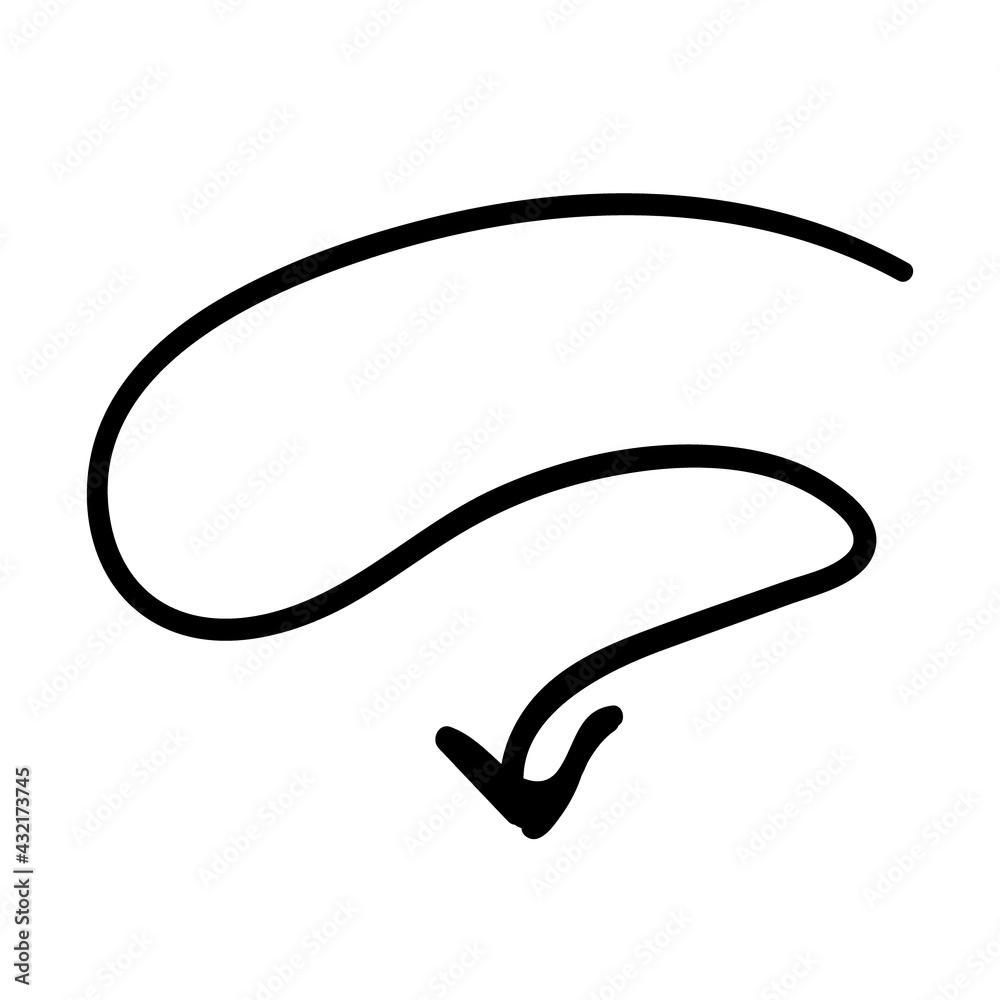 curved arrow doodle hand drawn. vector illustration