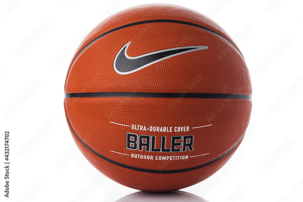 Nike brand, basketball ball Nike Baller. Orange rubber outdoor ball,  ultra-durable cover, close-up on a white background. Stock Photo | Adobe  Stock