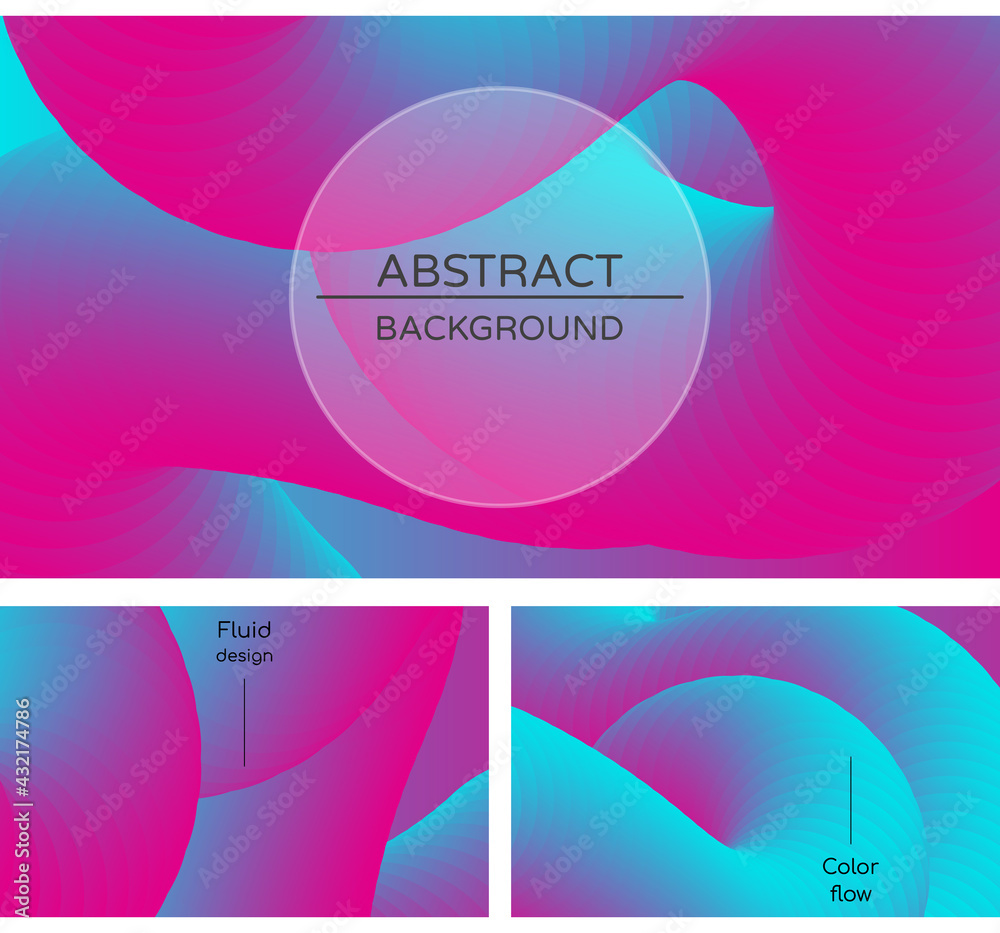 Abstract geometric pink and blue vector background with 3d twisted liquid shape. Set of colorful design templates with fluid shapes. Abstract geometric pink and blue vector background with 3d twisted liquid shape. Set of colorful design templates with fluid shapes.