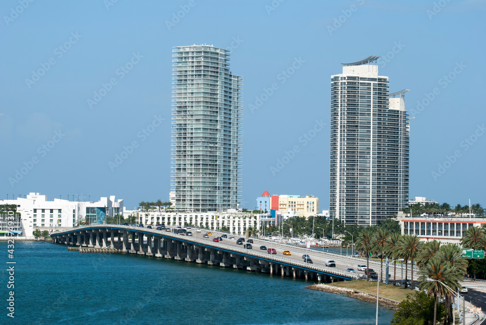 MacArthur Causeway Bridge And Miami Beach Skyline MacArthur Causeway Bridge And Miami Beach Skyline