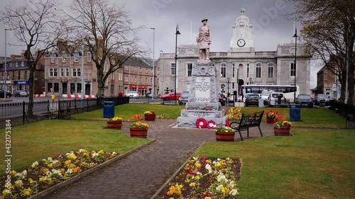 Inverurie War Memorial with a Gordon Highlander Statue in front of Inverurie Town Hall photo