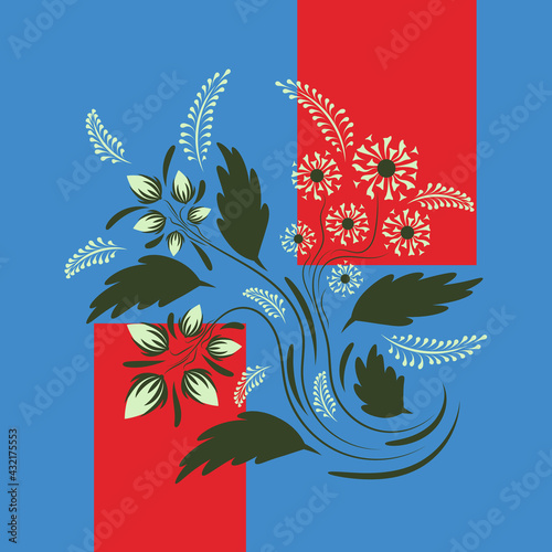 Folk floral art print . Flowers abstract art , poster.