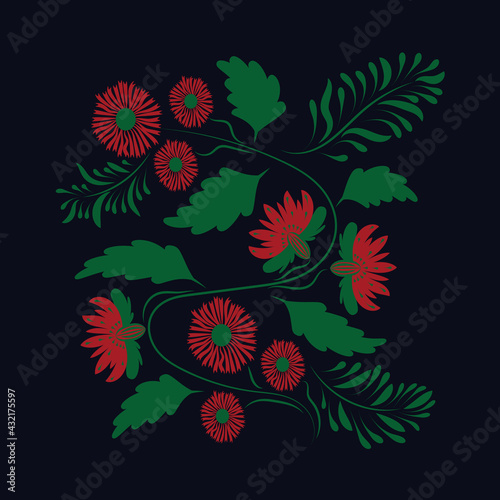 Folk floral art print . Flowers abstract art , poster.
