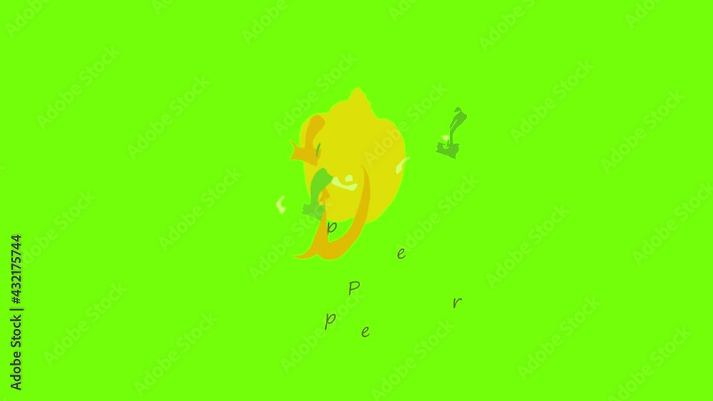 Yellow pepper icon animation cartoon object on green screen background