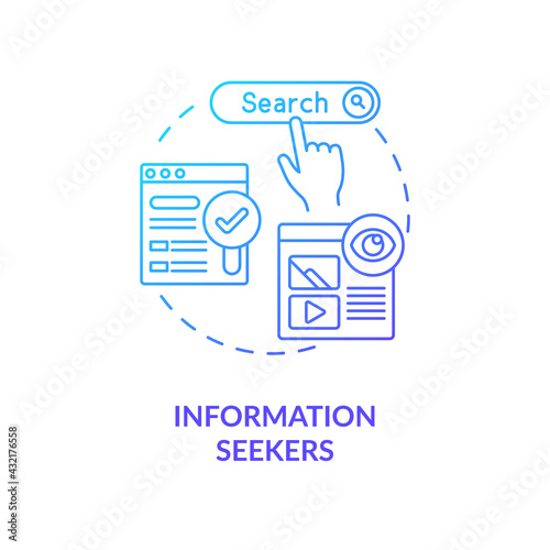 Information seekers concept icon. Internet consumer behavior idea thin line illustration. Choosing evidence-based sources. Answering specific query. Vector isolated outline RGB color drawing