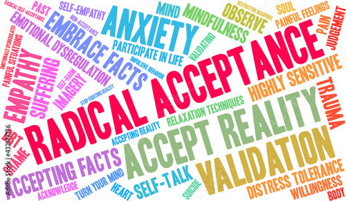 Radical Acceptance Word Cloud on a white background.