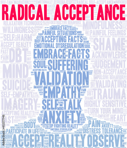 Radical Acceptance Word Cloud on a white background. 