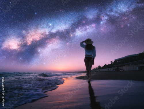 Milky Way and young woman i...