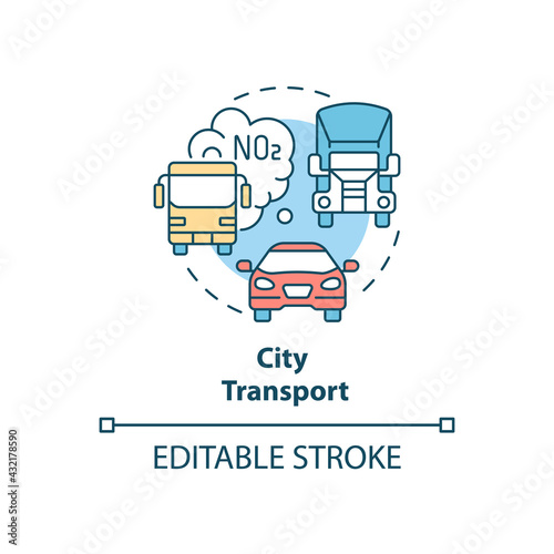 City transport concept icon. Outdoor air pollutant idea thin line illustration. Urban mobility. Transport-related emissions. Smog. Vector isolated outline RGB color drawing. Editable stroke