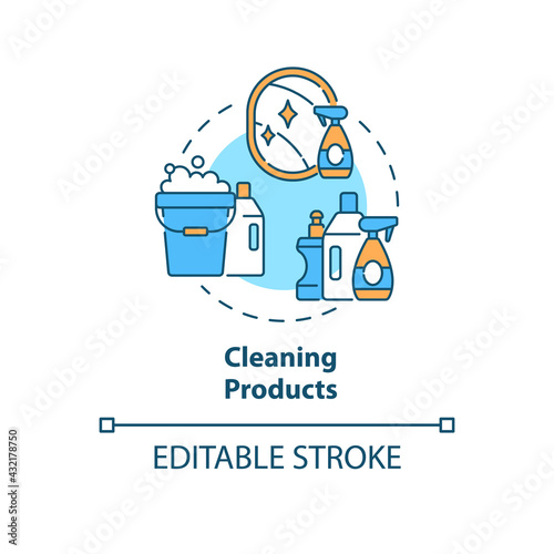 Cleaning products concept icon. Indoor air pollution idea thin line illustration. Household cleaners. Aggressive cleaning chemicals. Vector isolated outline RGB color drawing. Editable stroke