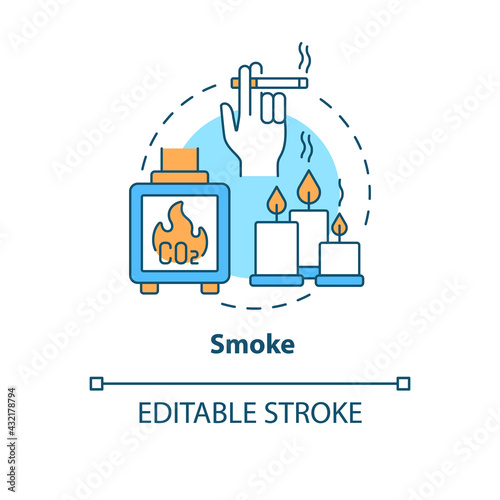 Smoke concept icon. Indoor air pollution idea thin line illustration. Cigarette, tobacco smoking. Wildfires emissions. Soot, ash. Vector isolated outline RGB color drawing. Editable stroke