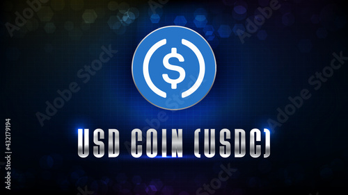 abstract futuristic technology background of USD Coin (USDC) coin digital cryptocurrency
